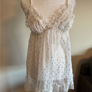 Victoria’s Secret NWT Sz large White and Gold Polka Dot sheer 2 piece set